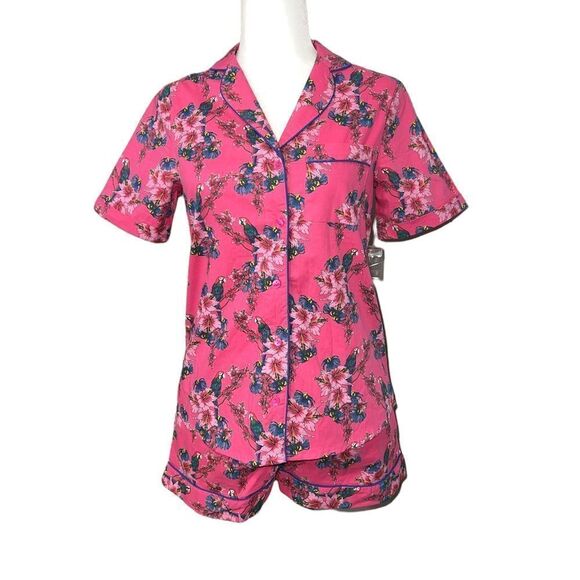 𝅺🆕 Their Nibs The Classic Shortie Floral Parrot Bird Pajama Set - Picture 1 of 11